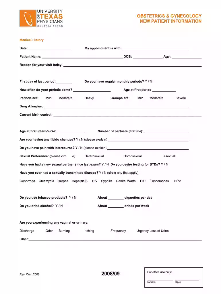 bsw new patient forms Preview on Page 1