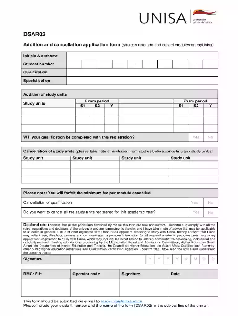 unisa deregistration form Preview on Page 1