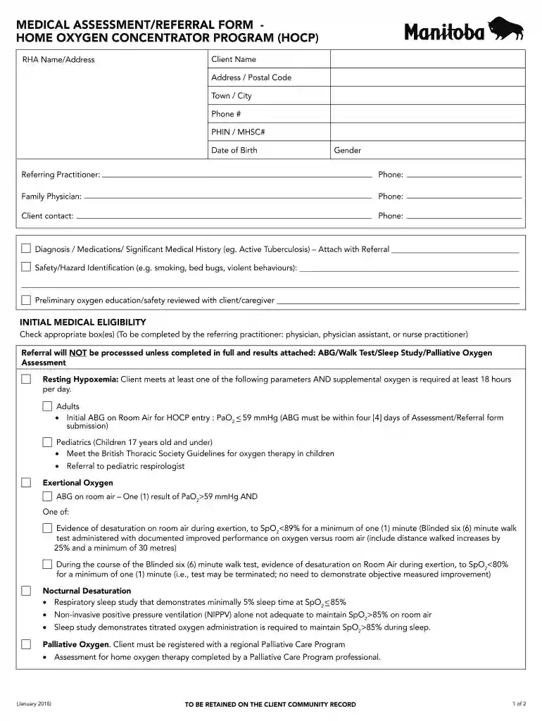 Medical Assessment Referral Form- Home Oxygen Concentrator Program (HOCP) Home Oxygen Concentrator P Preview on Page 1