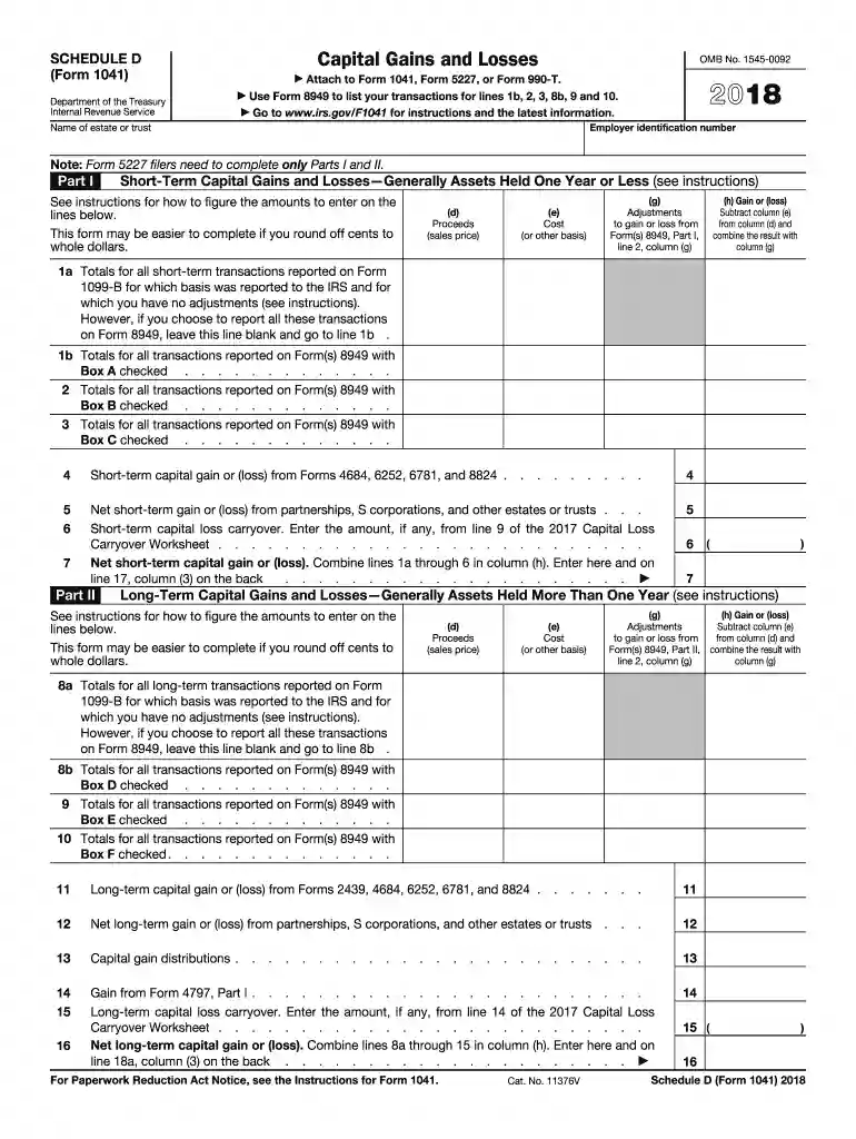 irs form 1041 schedule d Preview on Page 1