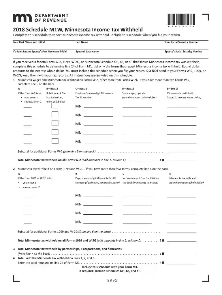 2018 minnesota tax income Preview on Page 1