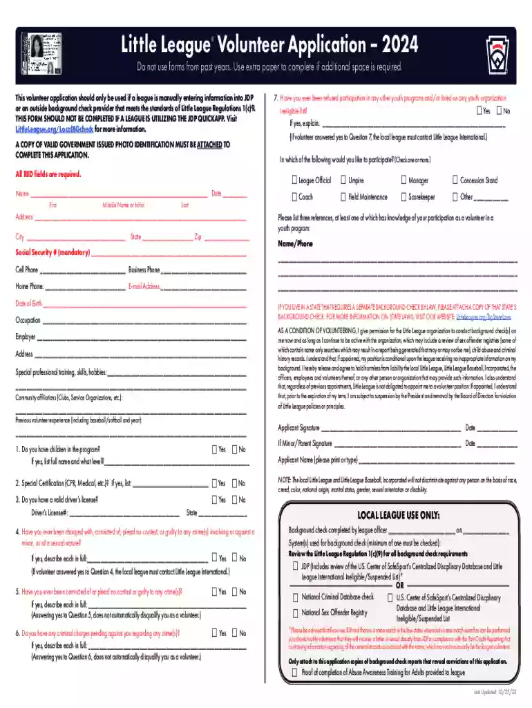 little league volunteer application Preview on Page 1