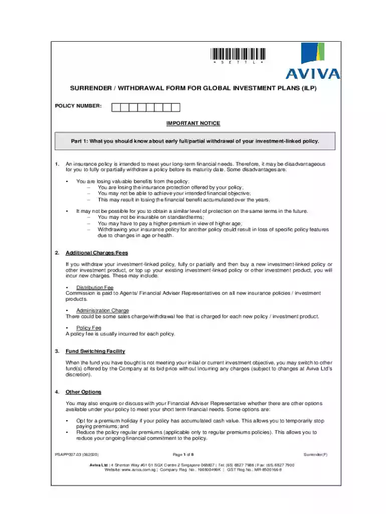aviva pension withdrawal form Preview on Page 1