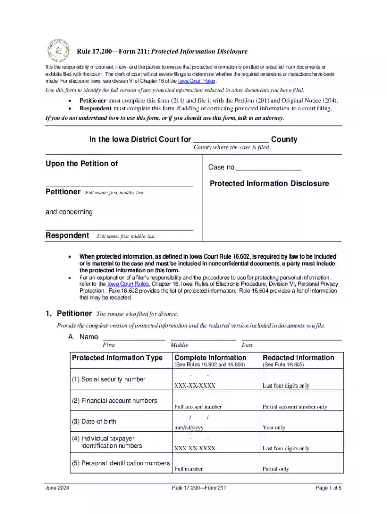 Rule 17 200Form 211: Protected Information Disclosure Preview on Page 1