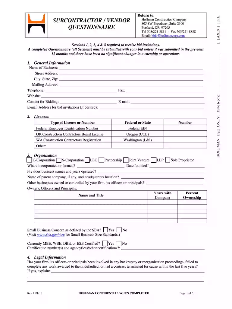 hoffman questionnaire Preview on Page 1