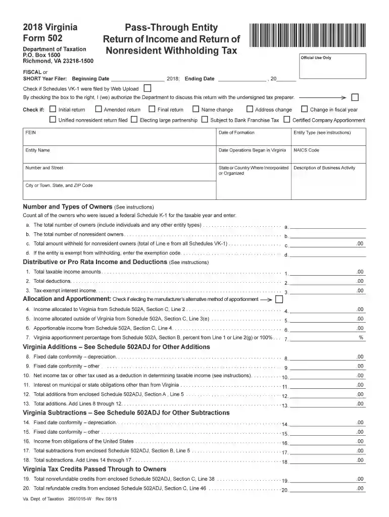2018 va form 502 Preview on Page 1