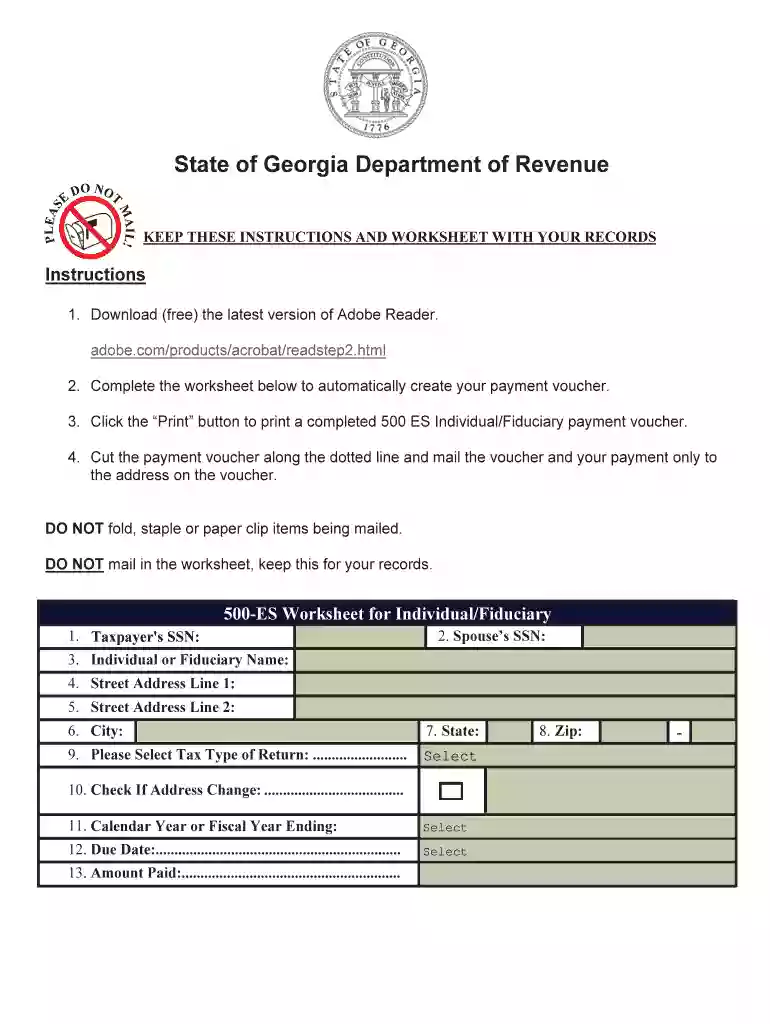georgia dept of revenue blank form 500es Preview on Page 1