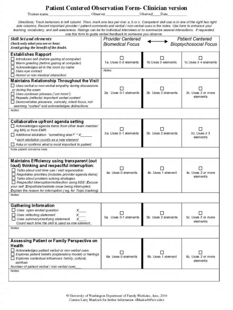 patient centered observation form Preview on Page 1