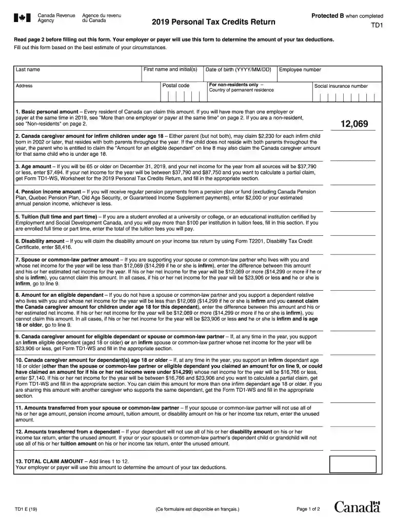 td1 form ontario Preview on Page 1