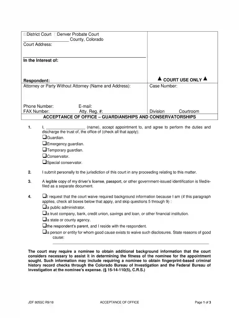 ACCEPTANCE OF OFFICE GUARDIANSHIPS AND CONSERVATORSHIPS Preview on Page 1