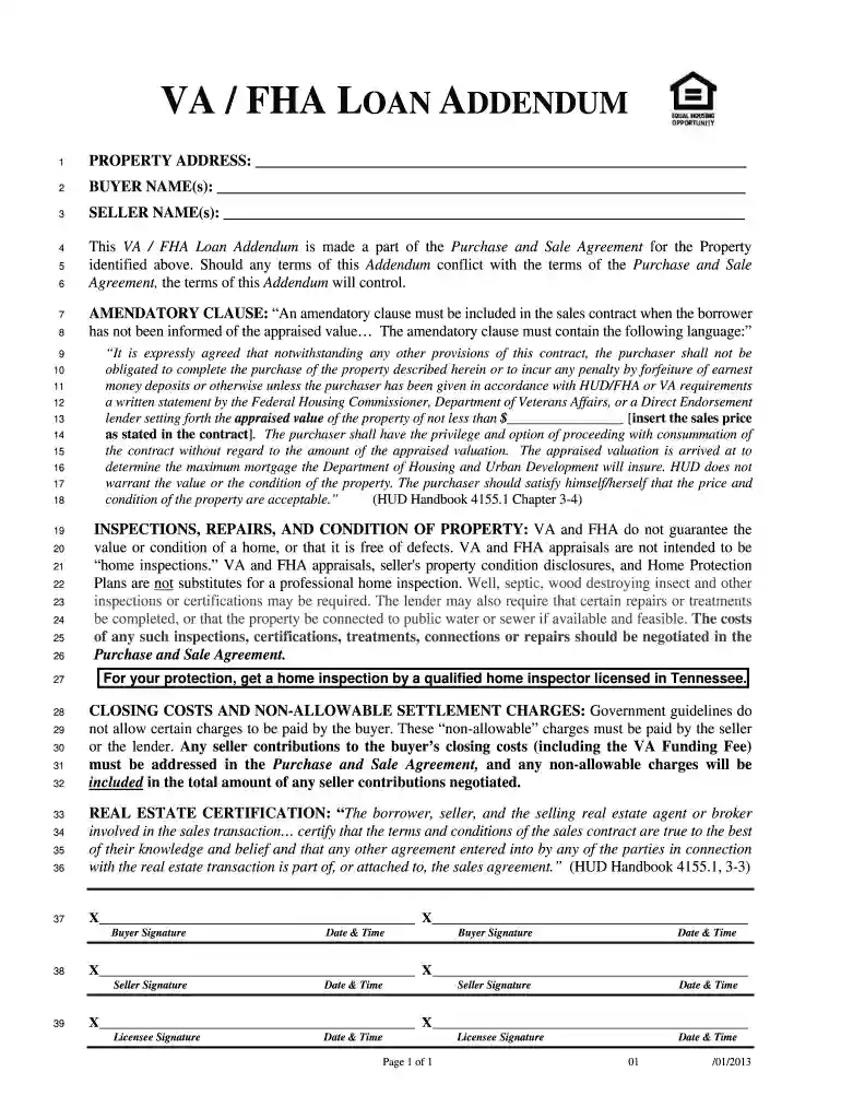 fha addendum form Preview on Page 1