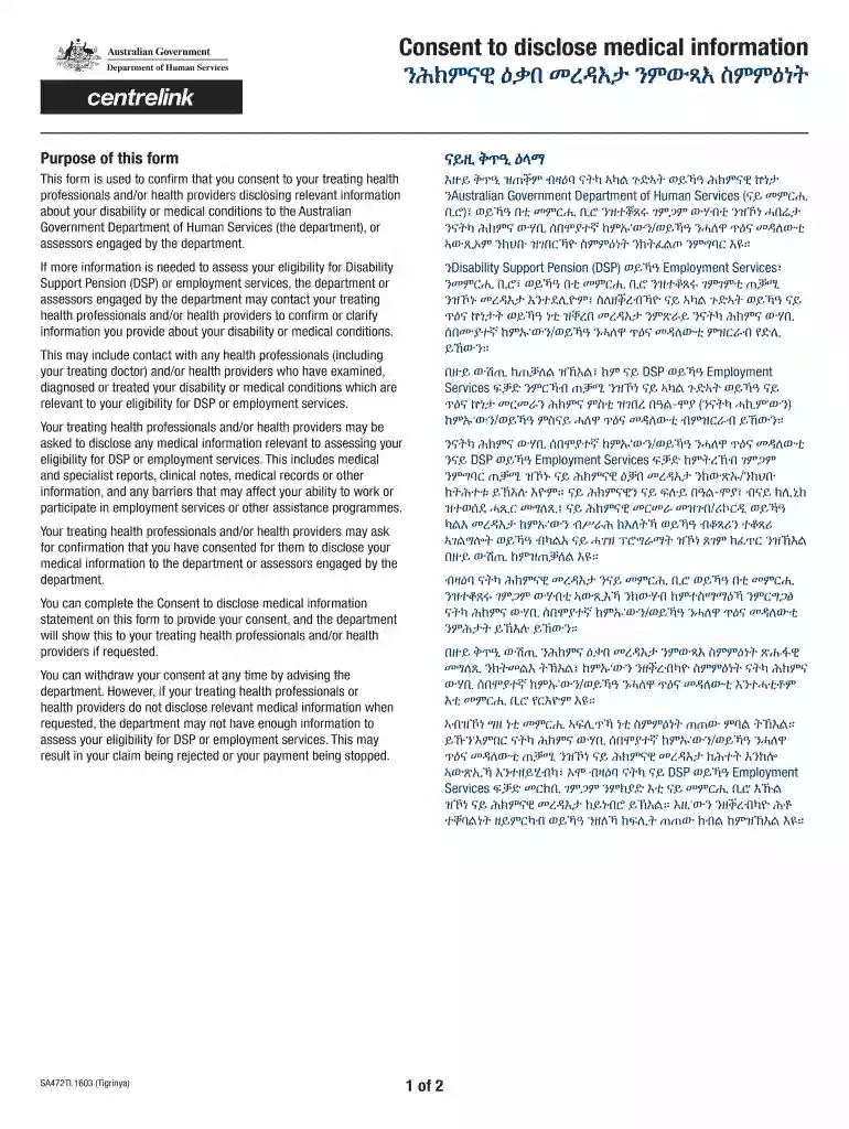 australia dhs centrelink consent disclose medical Preview on Page 1
