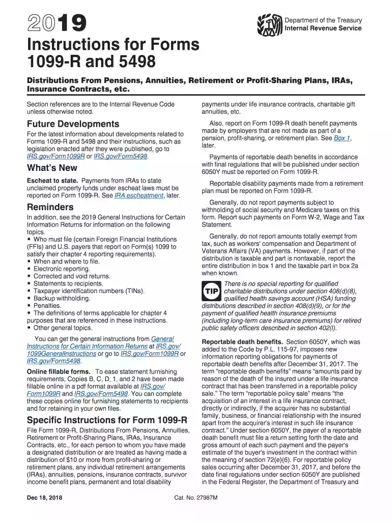 1099 r instructions 2019 Preview on Page 1