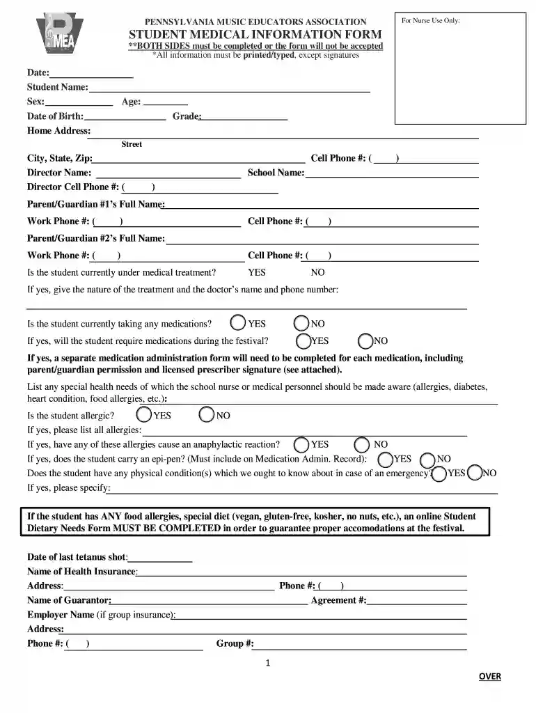 student medical information form Preview on Page 1