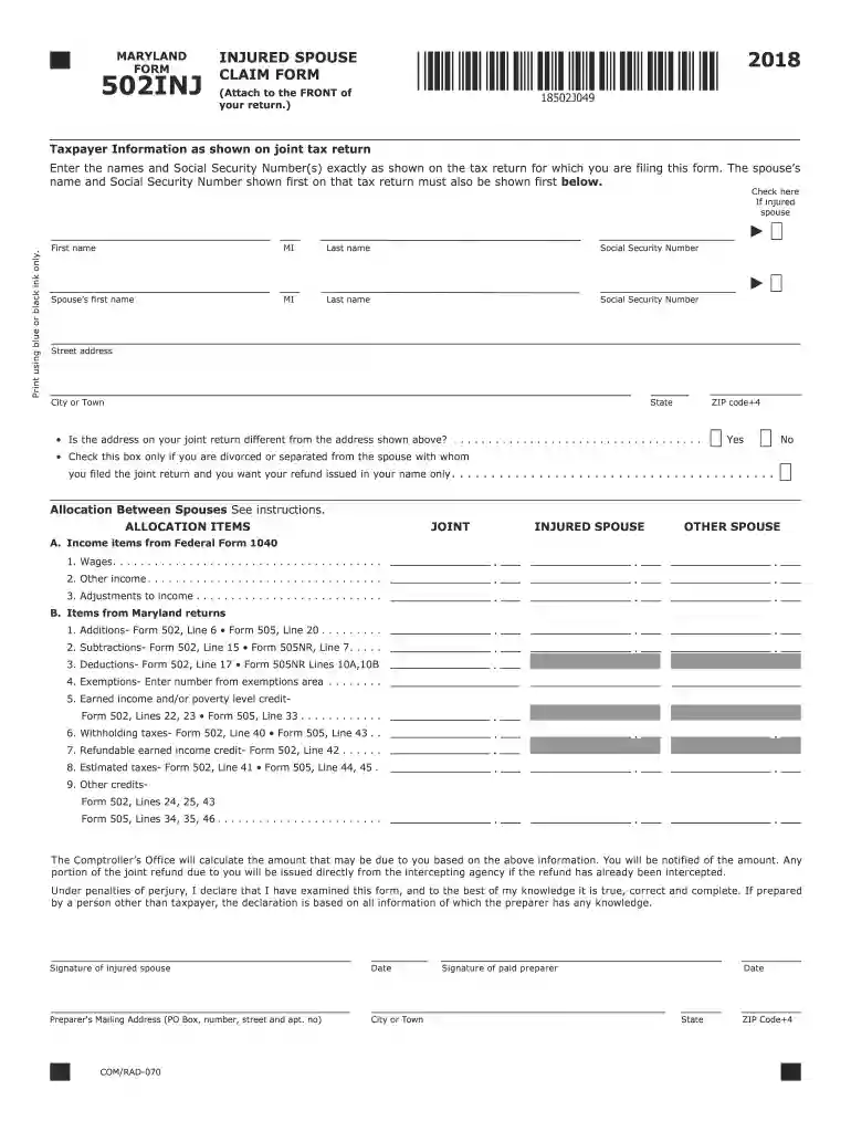maryland injured spouse form Preview on Page 1