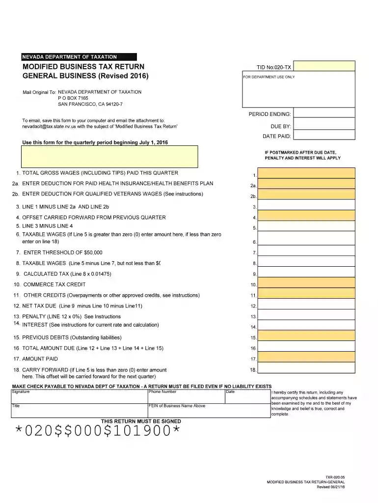 modified business tax nevada Preview on Page 1