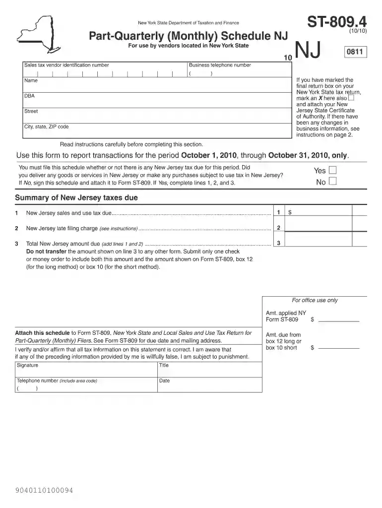 809 quarterly nj form Preview on Page 1