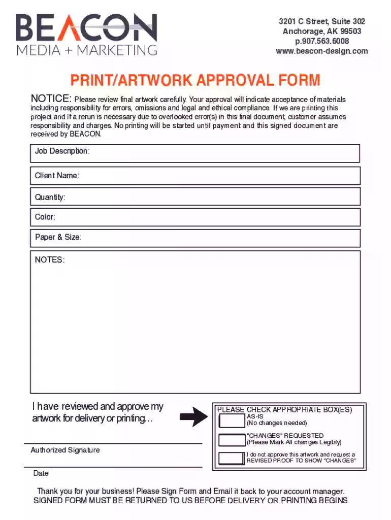 Print Artwork Approval Form Preview on Page 1