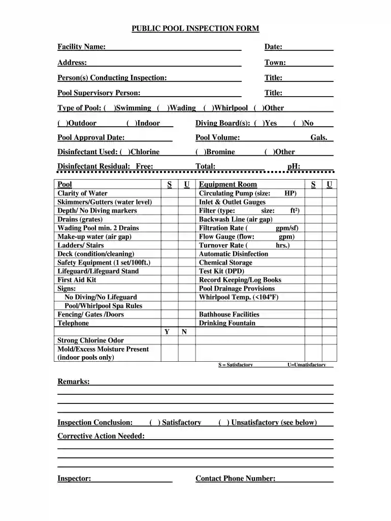 swimming pool inspection checklist pdf Preview on Page 1