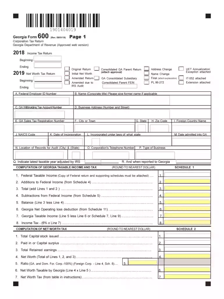 2018 georgia form 600 Preview on Page 1