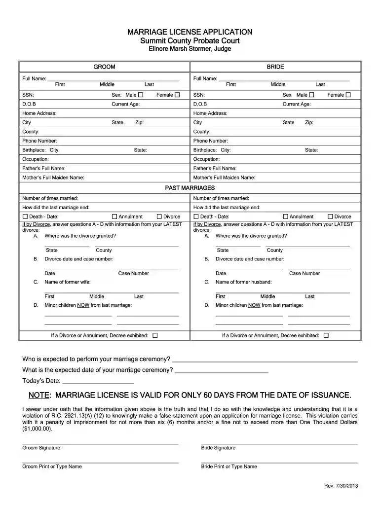 ohio marriage license example Preview on Page 1