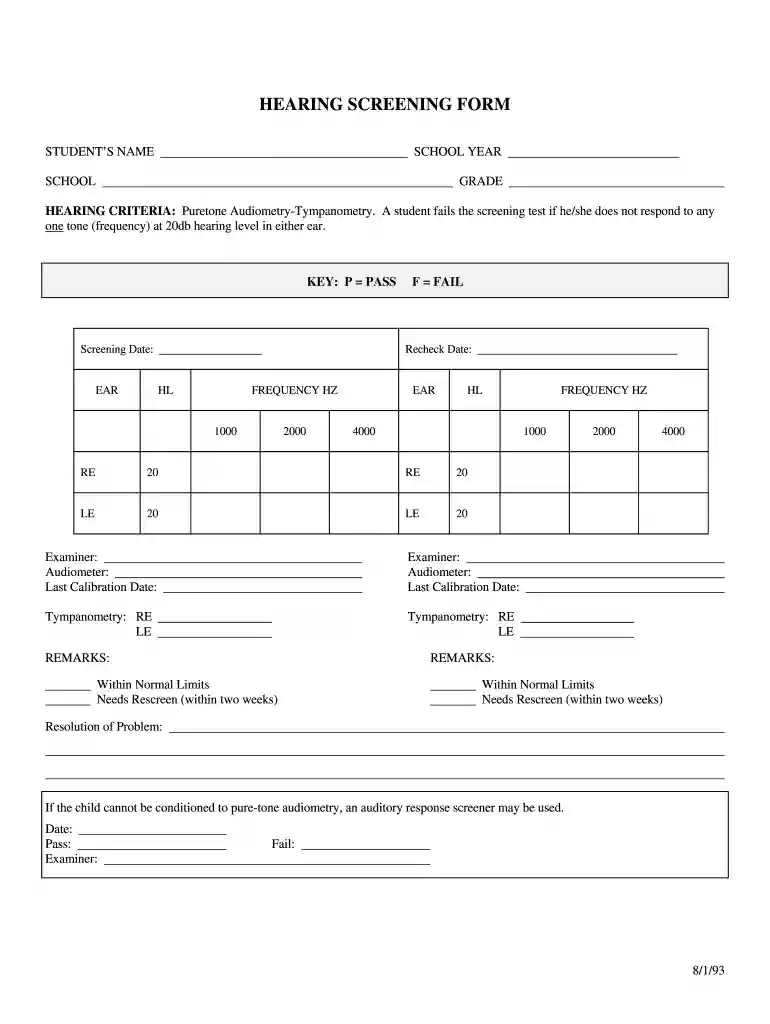 hearing screening form Preview on Page 1