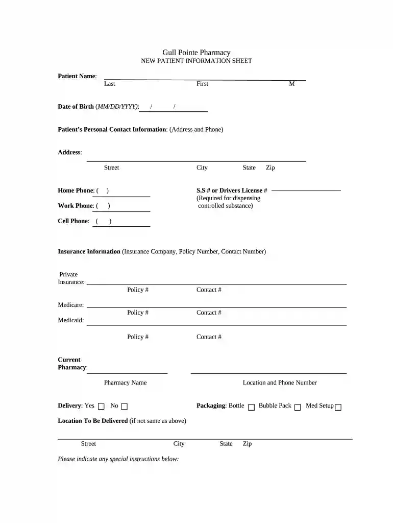 gull information sheet form Preview on Page 1
