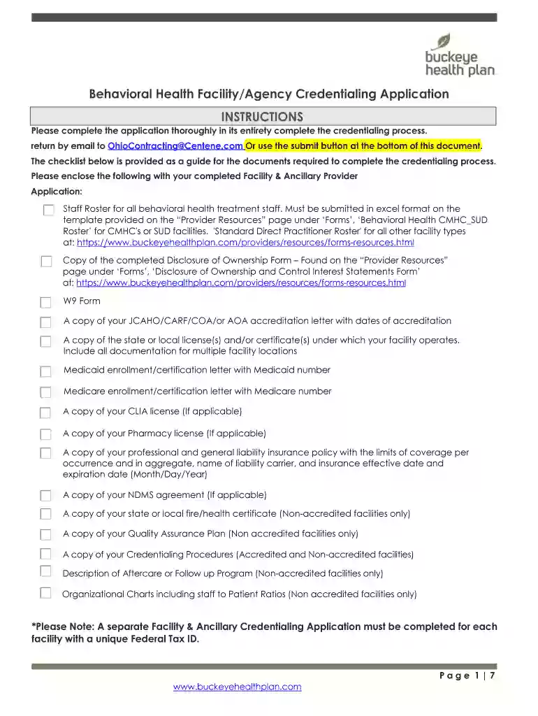 buckeye health plan credentialing Preview on Page 1
