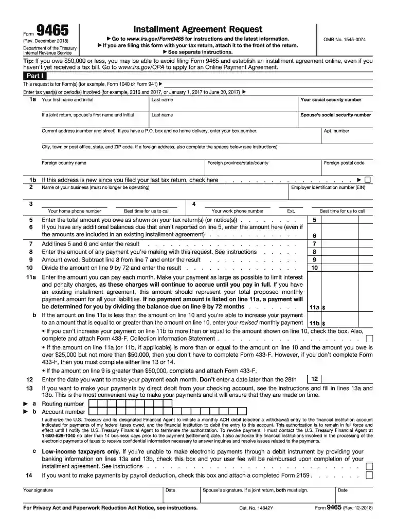 9465 irs form Preview on Page 1