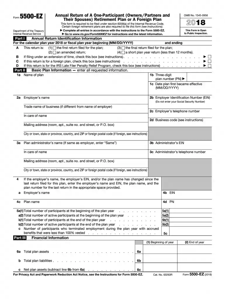 form 5500 sf 2018 Preview on Page 1