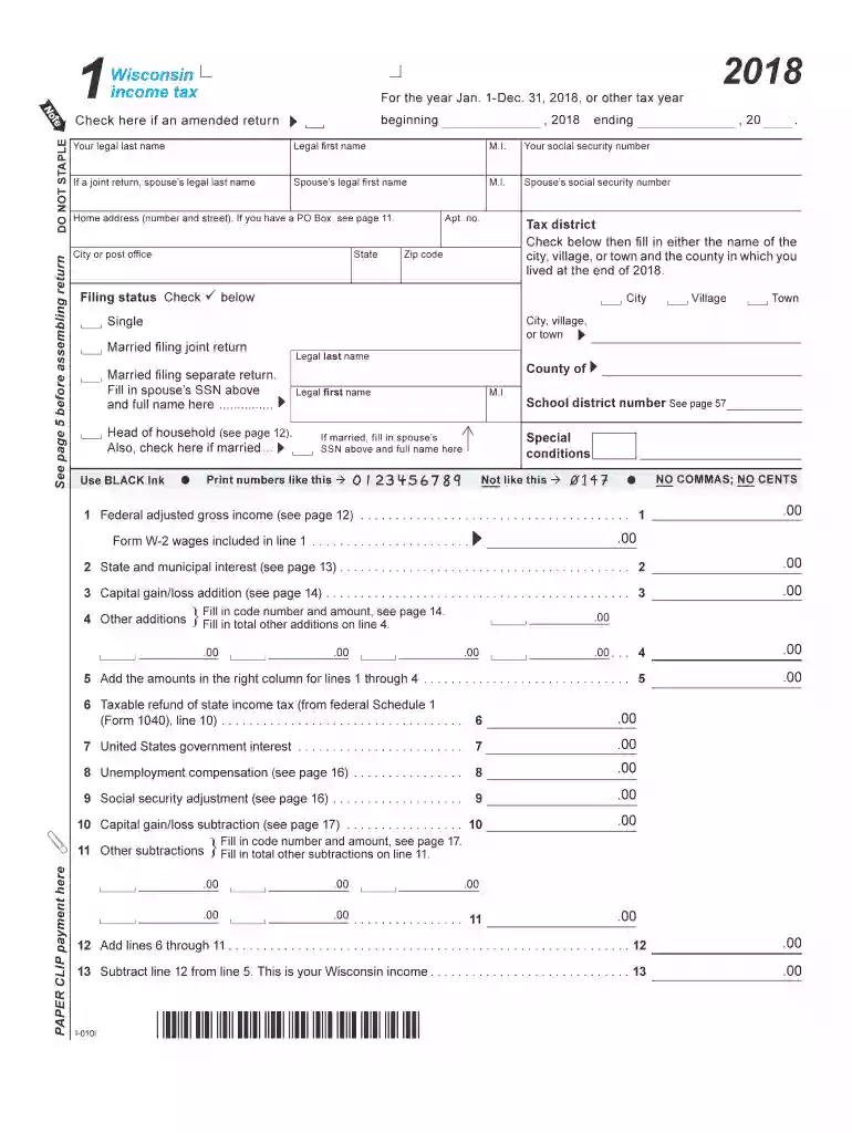 2018 wisconsin form 1 Preview on Page 1