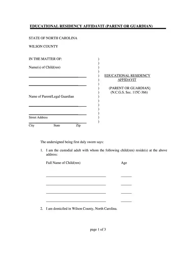 EDUCATIONAL RESIDENCY AFFIDAVIT (PARENT OR GUARDIAN) - images pcmac Preview on Page 1