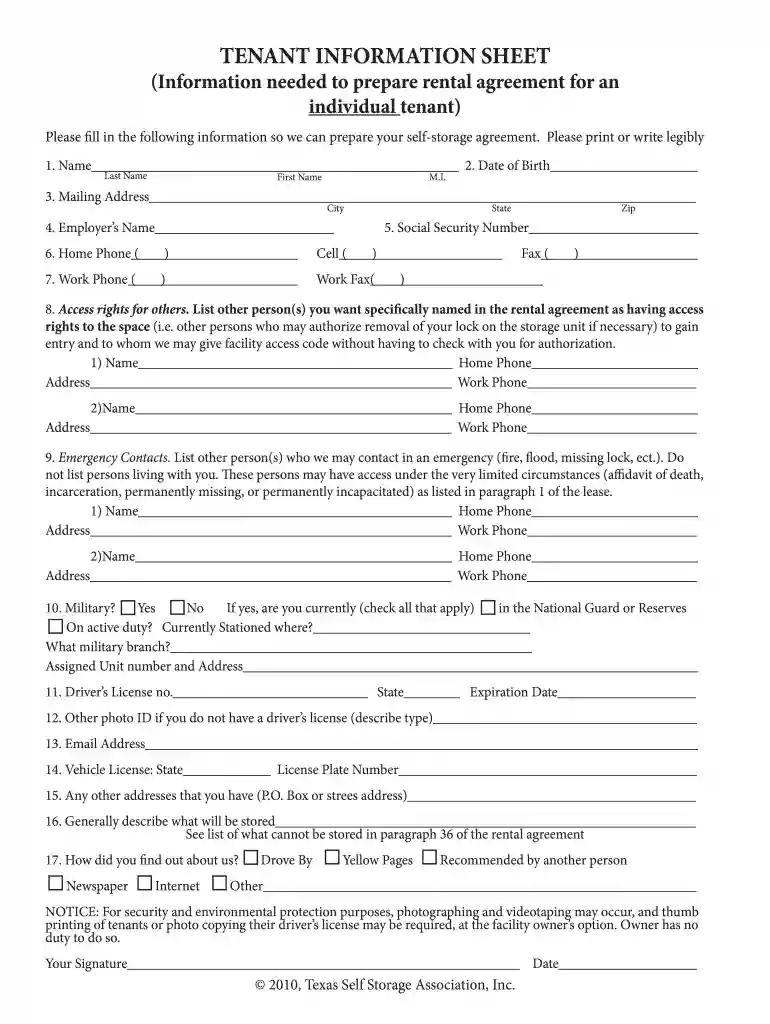 tenant information sheet Preview on Page 1