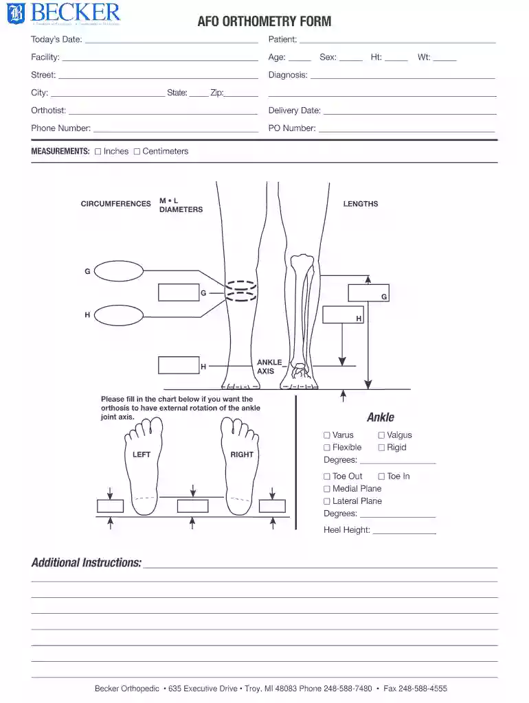afo measurement form Preview on Page 1
