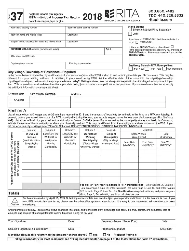 rita 2016 form Preview on Page 1