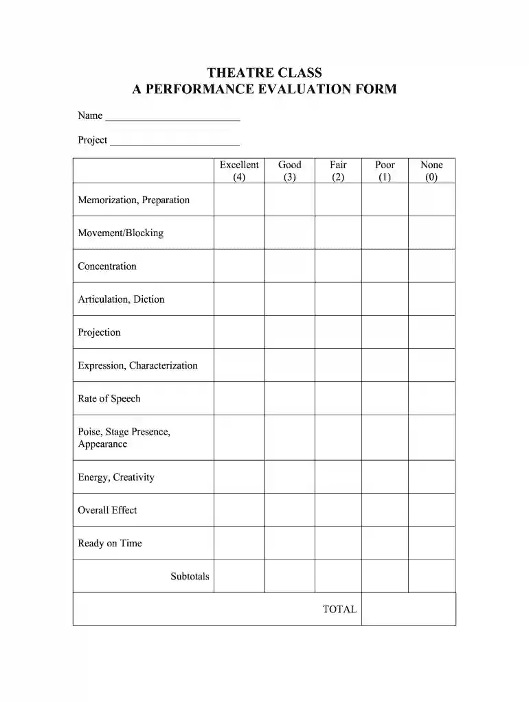 drama evaluation sheet Preview on Page 1