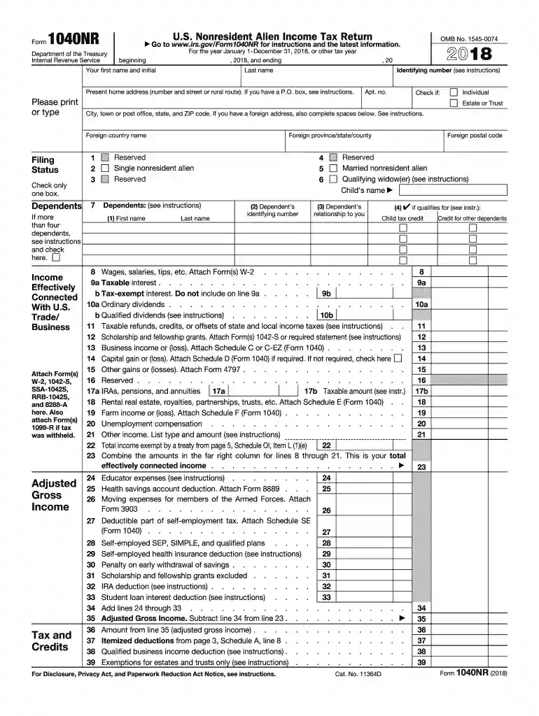 1040nr 2018 Preview on Page 1