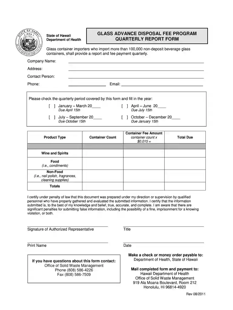 Glass advance disposal fee program quarterly report form - Hawaii ... Preview on Page 1