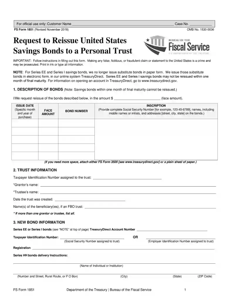 FS Form 1851 (Revised November 2018) Preview on Page 1