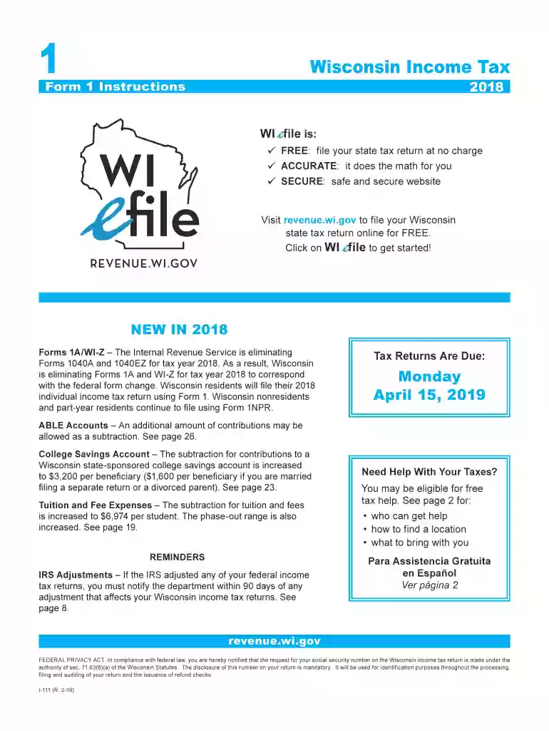 2018 wisconsin income tax Preview on Page 1