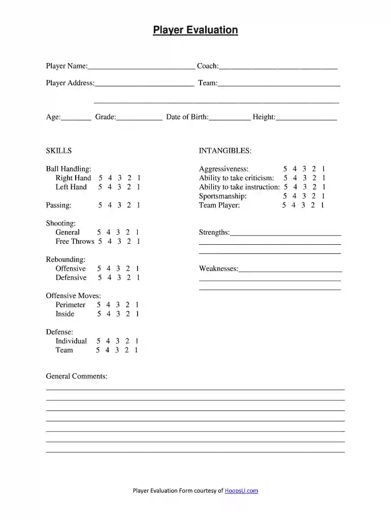 basketball player evaluation form Preview on Page 1