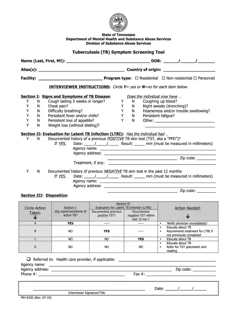 printable tb test form for employment Preview on Page 1
