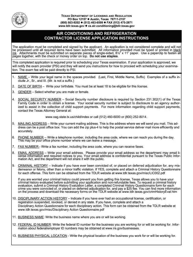 tdlr hvac license Preview on Page 1
