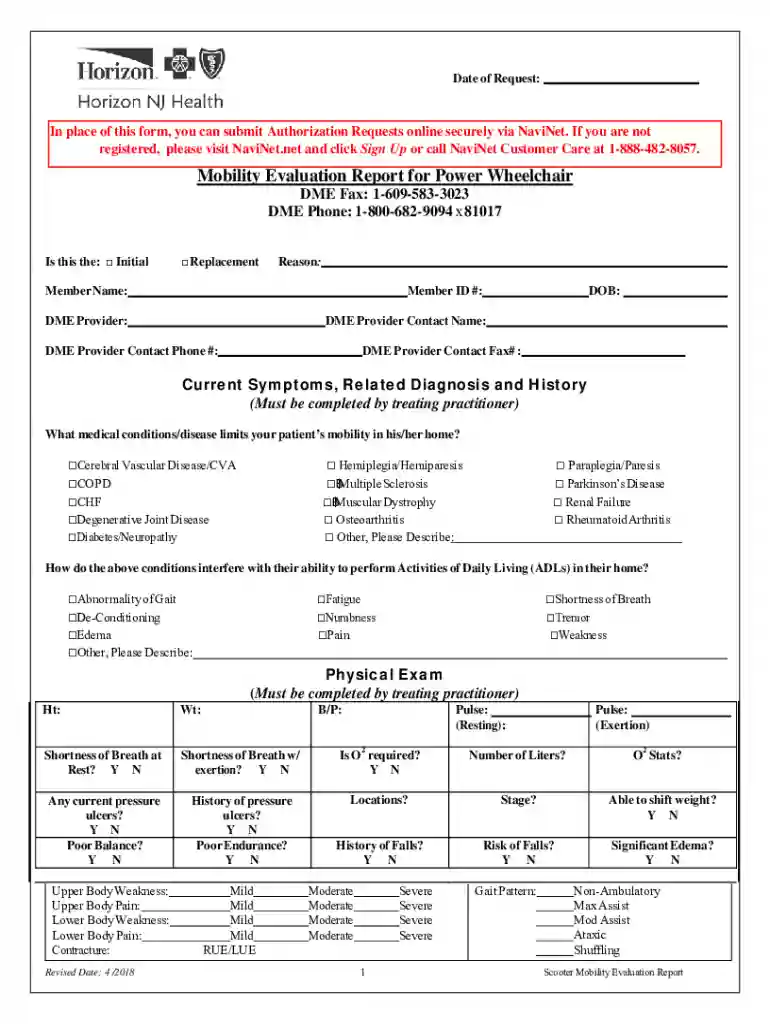Mobility Evaluation Report for Power Wheelchair Preview on Page 1