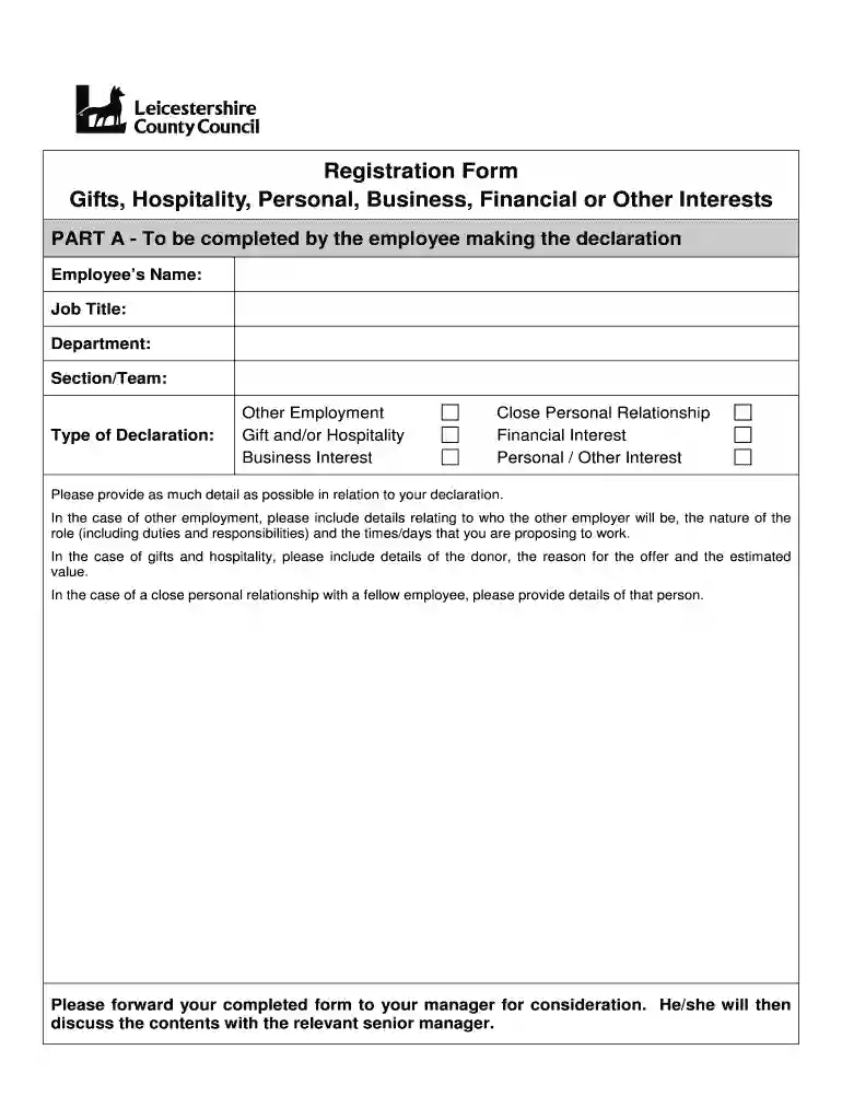 Employee Register of all Interests - declaration form Preview on Page 1