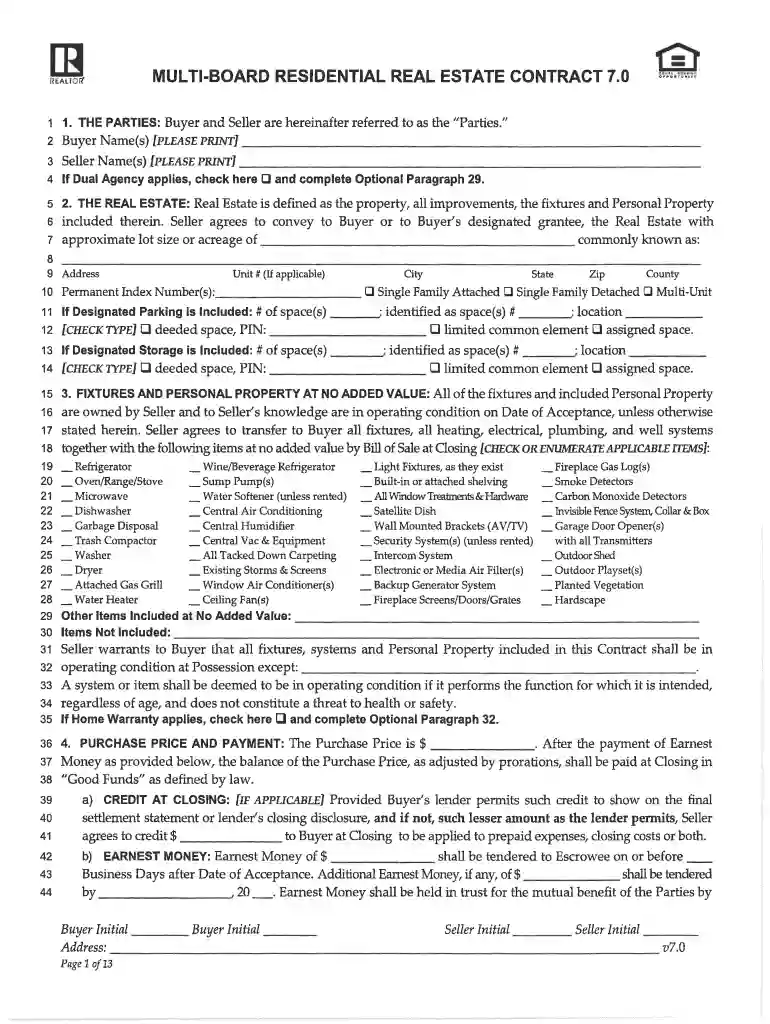 multi board residential real estate contract 7 0 Preview on Page 1