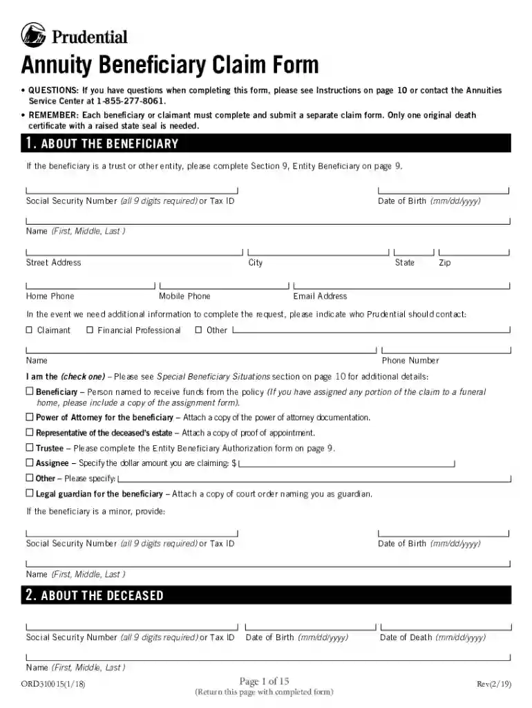 prudential annuity beneficiary claim form Preview on Page 1