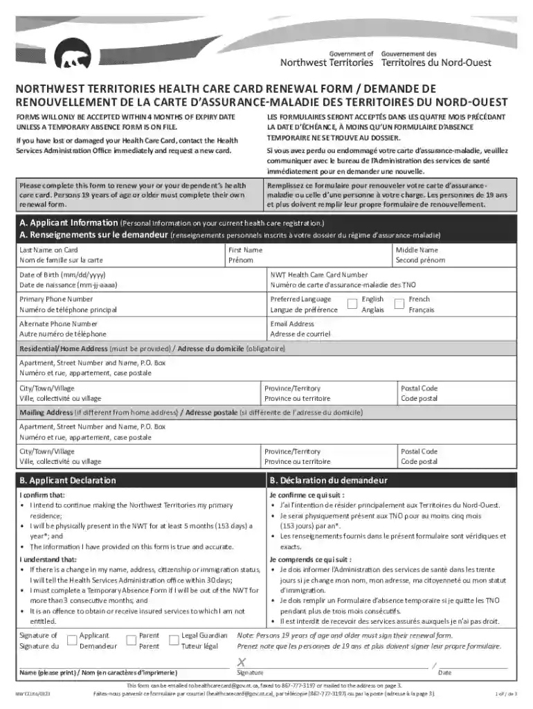 nwt health card renewal Preview on Page 1