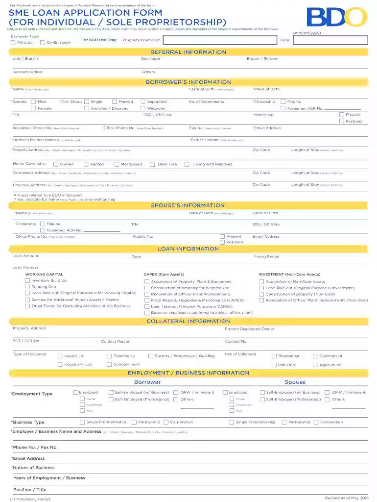 sme loan application form Preview on Page 1