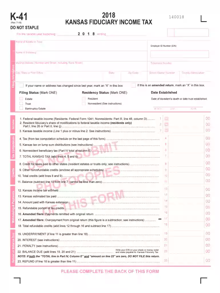 kansas k 41 form Preview on Page 1
